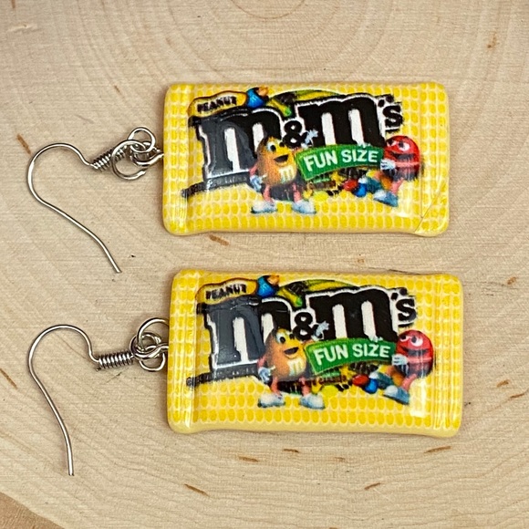 Whimsical Peanut M&M Chocolate Candy Earrings - Picture 6 of 10